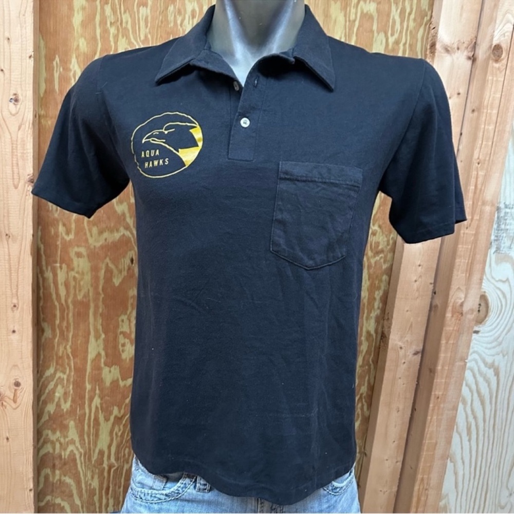 Vintage soft & thin aqua Hawks pocket polo shirt black M